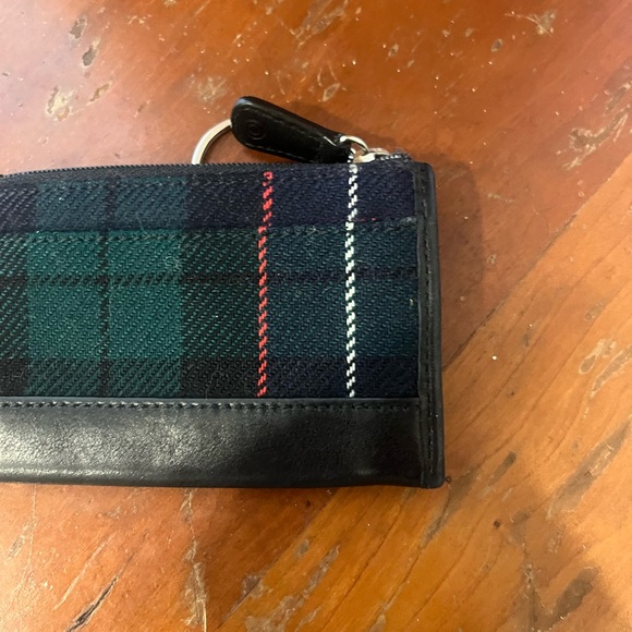 Coach Skinny Mini Wool Tartan Plaid Zip Card Case Keychain Black Leather - Picture 10 of 16